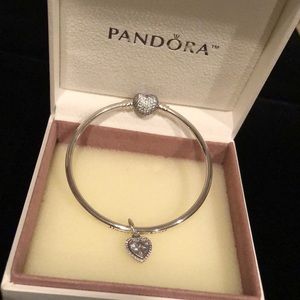 Pandora Sterling Silver Bangle and Heart Charm